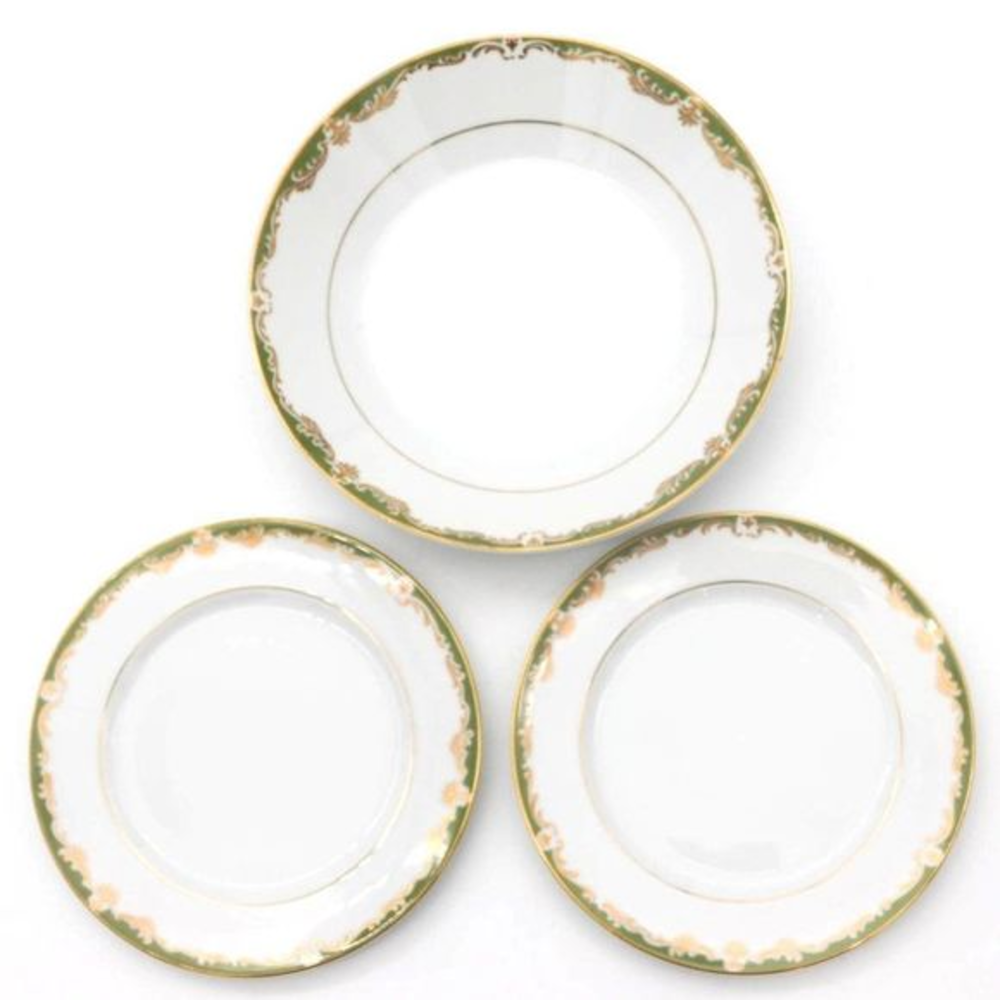Empress China Japan, 1 Coupe Soup Bowl, 2 Bread Plates, 118, Green Gold, Replace